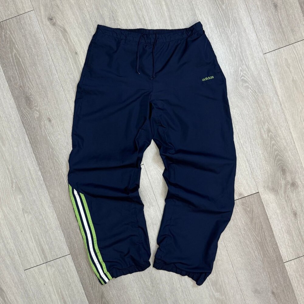 Vintage Y2K 2005 Adidas Men's Navy Blue/Green Flare Track Pants - Size Large